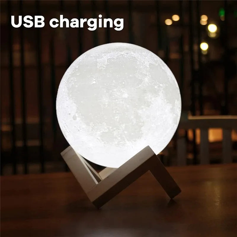 3 Color Rechargeable 3D Print Moon Lamp