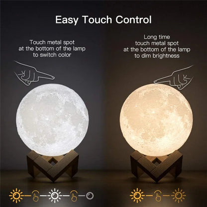 3 Color Rechargeable 3D Print Moon Lamp